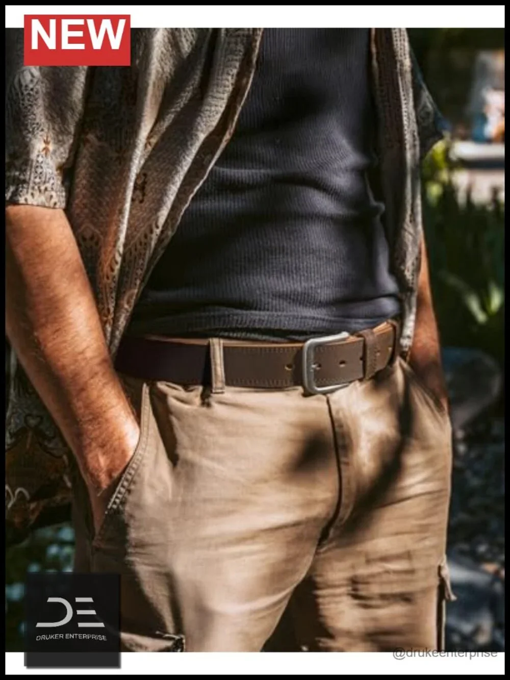 Men's Full-Grain Leather Belt - Casual Classic Belt for Jeans